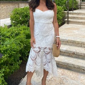 Lulus Pure Passion White Lace Bodycon Midi Dress